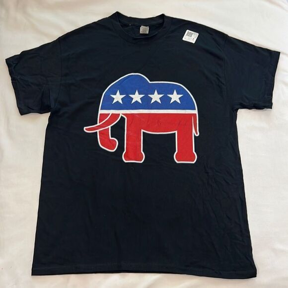Republican Elephant Men’s Black Short Sleeve T-Shirt Size Large - Picture 1 of 5